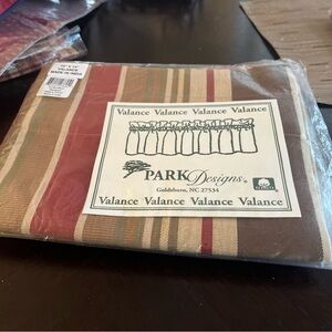 Park Designs Striped Valance - Red, Green, Tan. Gel wood 72x14. New